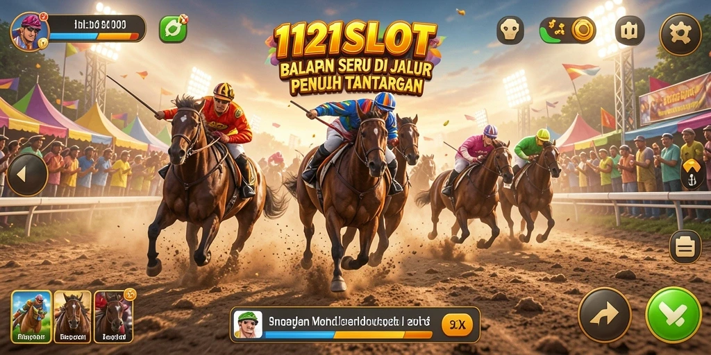 Tampilan gameplay menegangkan dalam 1121SLOT saat balapan.