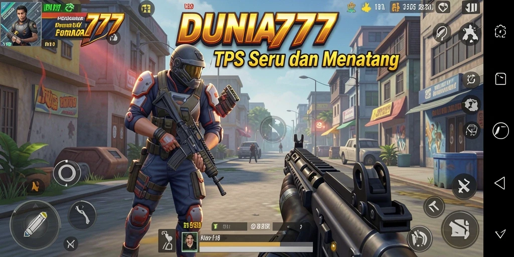 Screenshot DUNIA777 menampilkan aksi bertempur seru dalam permainan TPS.