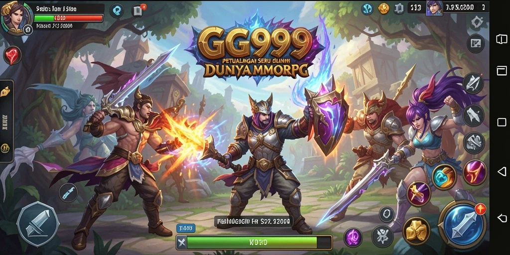 Screenshot gameplay GG999 yang menampilkan aksi pertempuran MMORPG.
