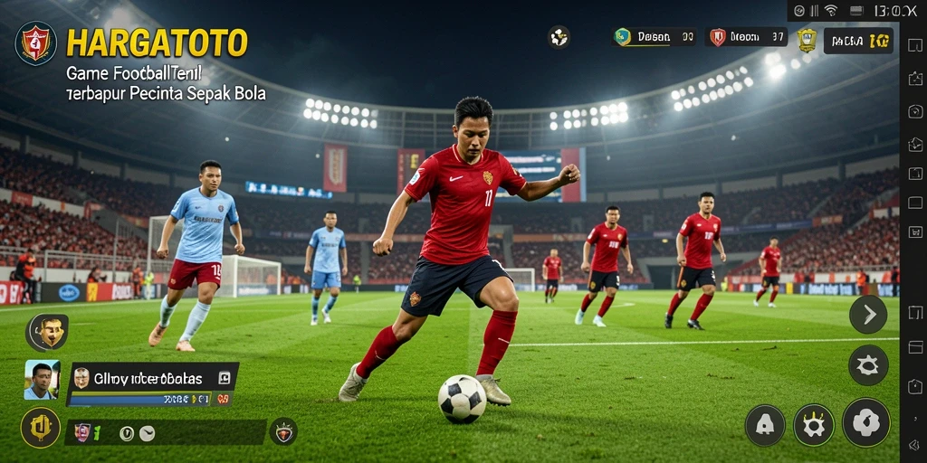 Tampilan gameplay menarik HARGATOTO dalam aksi sepak bola.