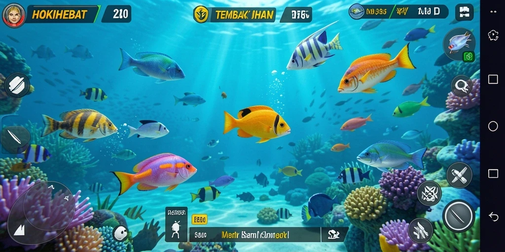 Gameplay seru HOKIHEBAT menembak ikan dengan grafis cemerlang.
