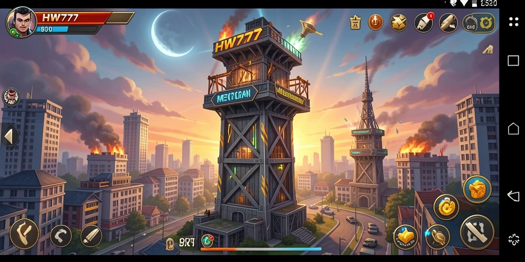 Tampilan seru gameplay Tower Defense HW777 dengan strategi menara.