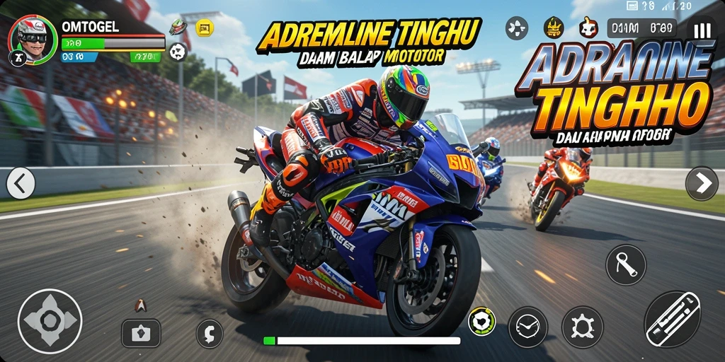 Tampilan gameplay menarik dari OMTOGEL saat balapan motor.