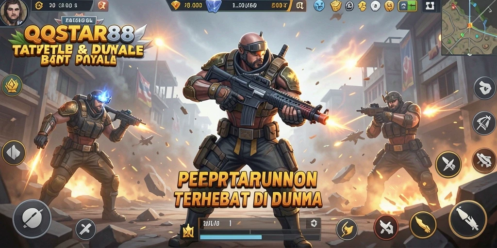 Screenshot gameplay QQSTAR88 menampilkan aksi seru dalam pertarungan Battle Royale.