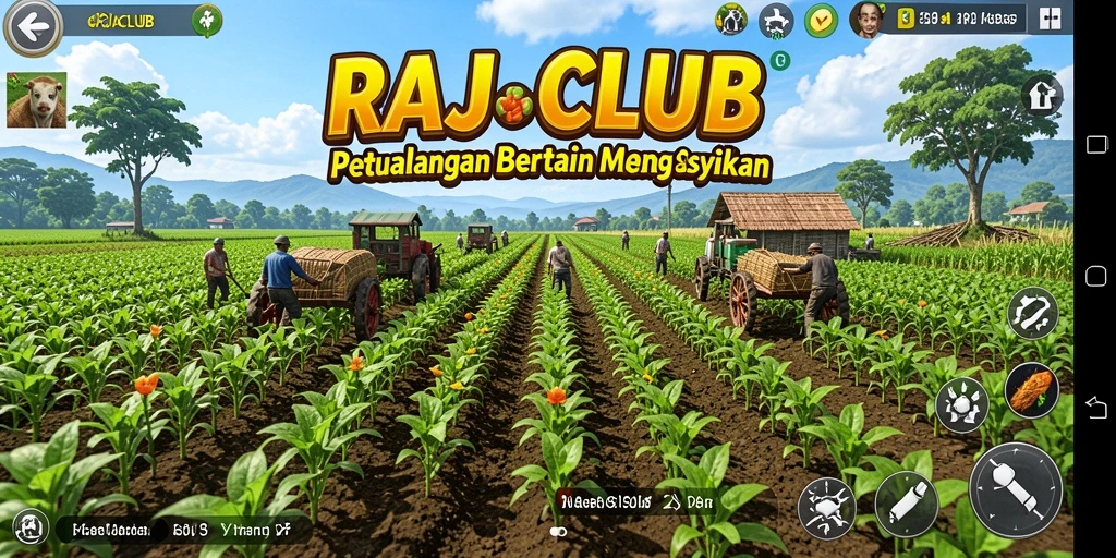 Screenshot gameplay RAJACLUB yang menampilkan suasana pertanian yang cerah.