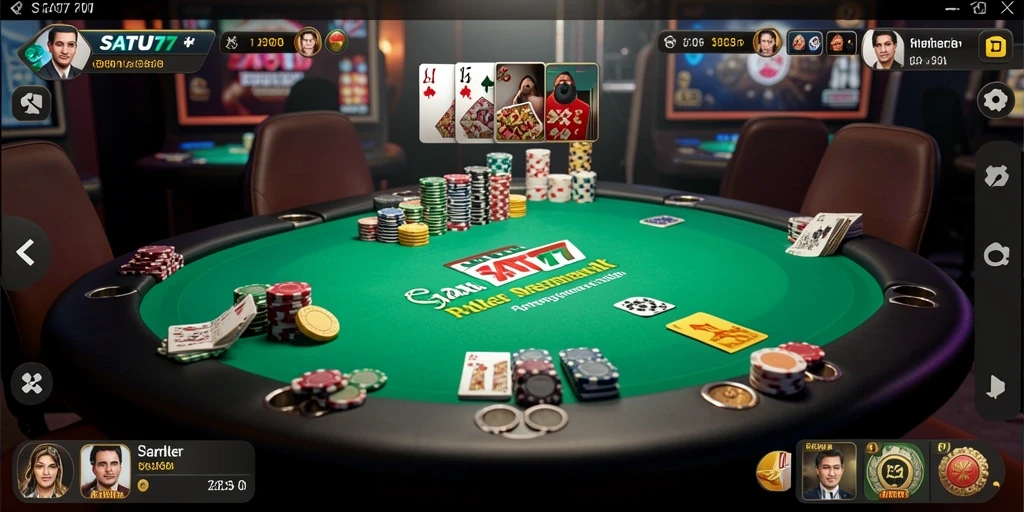 Tampilan menarik dari gameplay poker di SATU77.