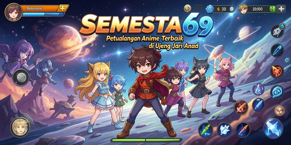 Tampilan gameplay seru dari SEMESTA69 yang menampilkan karakter Anime.